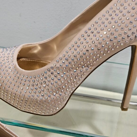 Jennifer Lopez  JLBlingy Blush Peep Toe Platform Heel Rhinestones Size 8 1/2 M - Picture 4 of 15